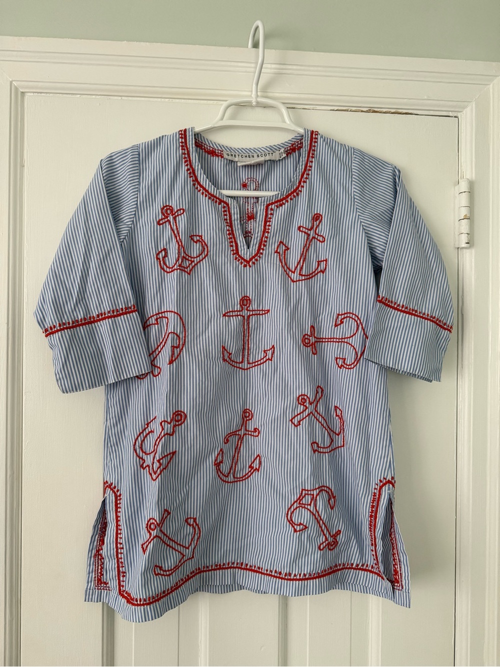 Gretchen Scott Girls Blue and White Striped Anchor Design Cover Up 6-8